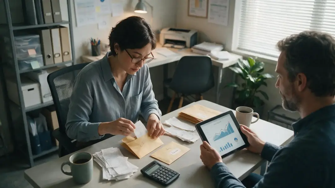 Person organising receipts and records for a UK tax return